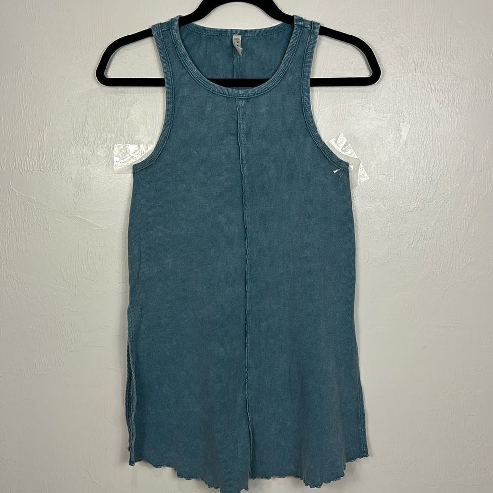 FP Movement Blue Sleeveless Side Slits Ribbed Tunic Tank Top Size XS